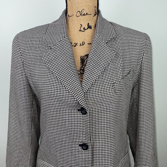 Jones & Co Vintage Houndstooth Gingham Blazer Wool Blend Black White Women's S - Picture 2 of 12